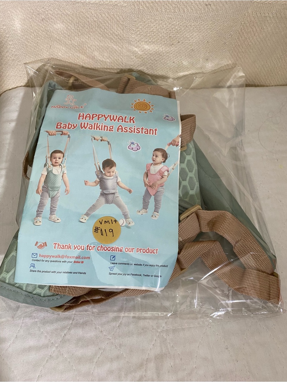 NWT Happy Walk 4-in-1 Baby Walking Harness Assistant Mint Green Tan